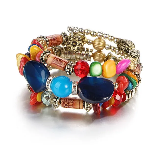 IF YOU Bohemian Beads Crystal Charms Bracelets For Women Ethnic Tibet Multilayer Imitation Natural Stone Bracelets Bangles Men