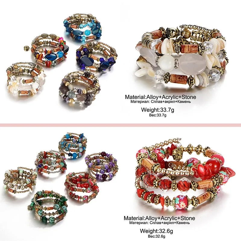 IF YOU Bohemian Beads Crystal Charms Bracelets For Women Ethnic Tibet Multilayer Imitation Natural Stone Bracelets Bangles Men