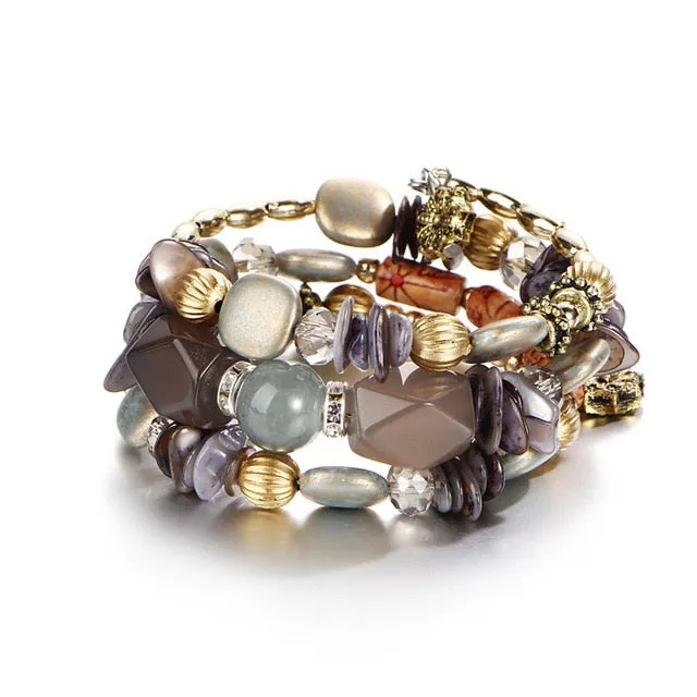 IF YOU Bohemian Beads Crystal Charms Bracelets For Women Ethnic Tibet Multilayer Imitation Natural Stone Bracelets Bangles Men