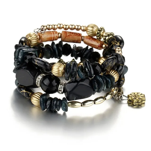 IF YOU Bohemian Beads Crystal Charms Bracelets For Women Ethnic Tibet Multilayer Imitation Natural Stone Bracelets Bangles Men
