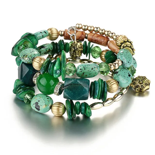 IF YOU Bohemian Beads Crystal Charms Bracelets For Women Ethnic Tibet Multilayer Imitation Natural Stone Bracelets Bangles Men