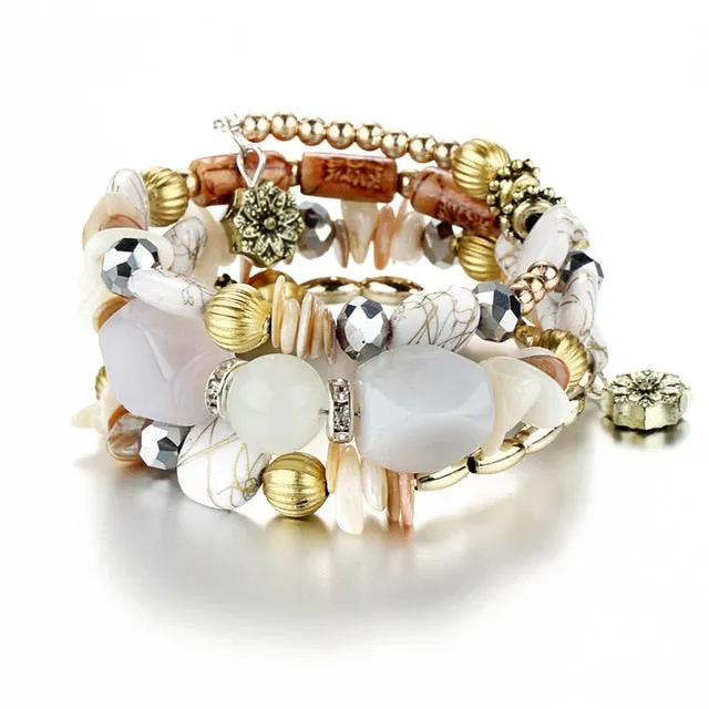 IF YOU Bohemian Beads Crystal Charms Bracelets For Women Ethnic Tibet Multilayer Imitation Natural Stone Bracelets Bangles Men