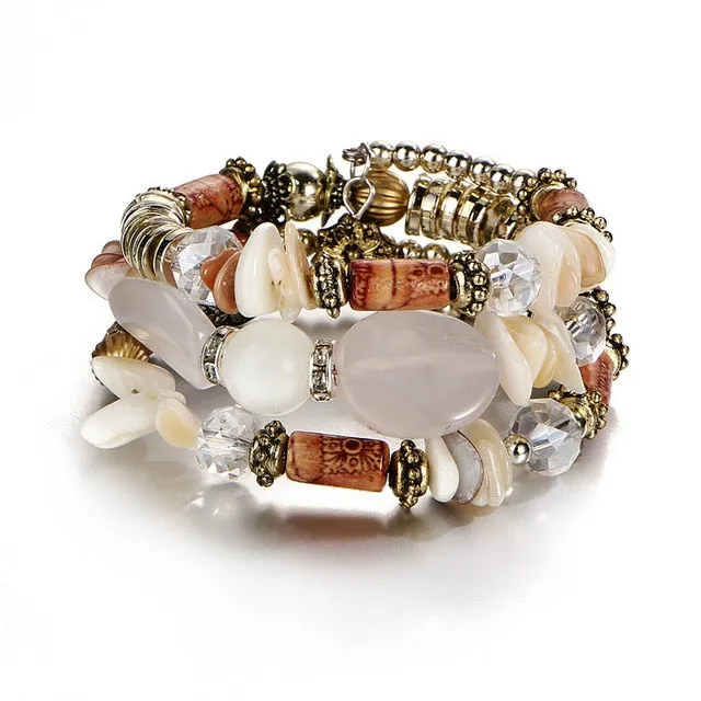 IF YOU Bohemian Beads Crystal Charms Bracelets For Women Ethnic Tibet Multilayer Imitation Natural Stone Bracelets Bangles Men
