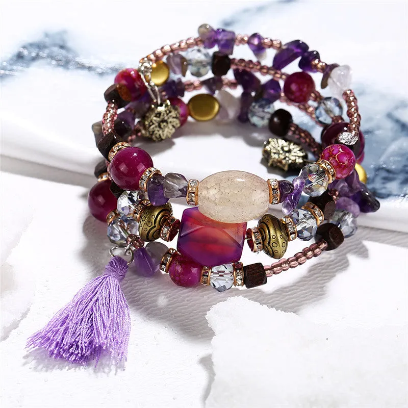 IF YOU Multilayer Bohemian Beads Charms Bracelets For Women Ethnic Tibet Colorful Imitation Natural Stone Bracelets Bangles Men