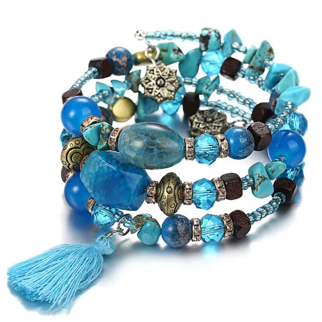 IF YOU Multilayer Bohemian Beads Charms Bracelets For Women Ethnic Tibet Colorful Imitation Natural Stone Bracelets Bangles Men