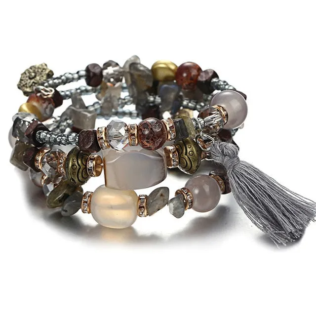 IF YOU Multilayer Bohemian Beads Charms Bracelets For Women Ethnic Tibet Colorful Imitation Natural Stone Bracelets Bangles Men