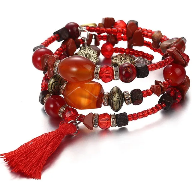 IF YOU Multilayer Bohemian Beads Charms Bracelets For Women Ethnic Tibet Colorful Imitation Natural Stone Bracelets Bangles Men