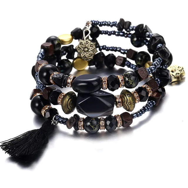 IF YOU Multilayer Bohemian Beads Charms Bracelets For Women Ethnic Tibet Colorful Imitation Natural Stone Bracelets Bangles Men