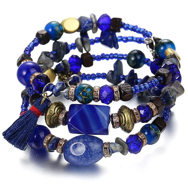 IF YOU Multilayer Bohemian Beads Charms Bracelets For Women Ethnic Tibet Colorful Imitation Natural Stone Bracelets Bangles Men