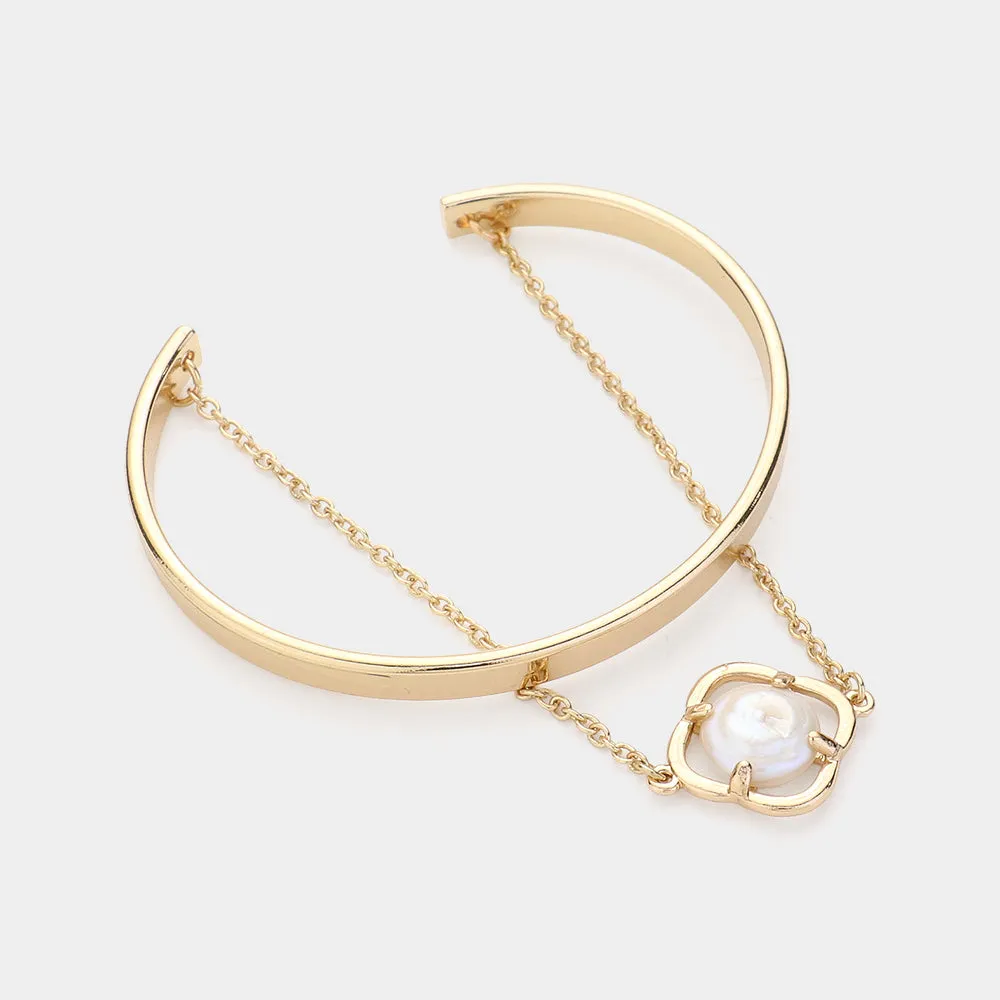 iLLASPARKZ Double Layered Pearl Charm Drop Cuff Bracelet