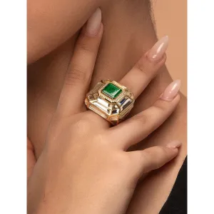 Isharya Fiesta Hydro Emerald Deco Ring In 18Kt Gold Plated