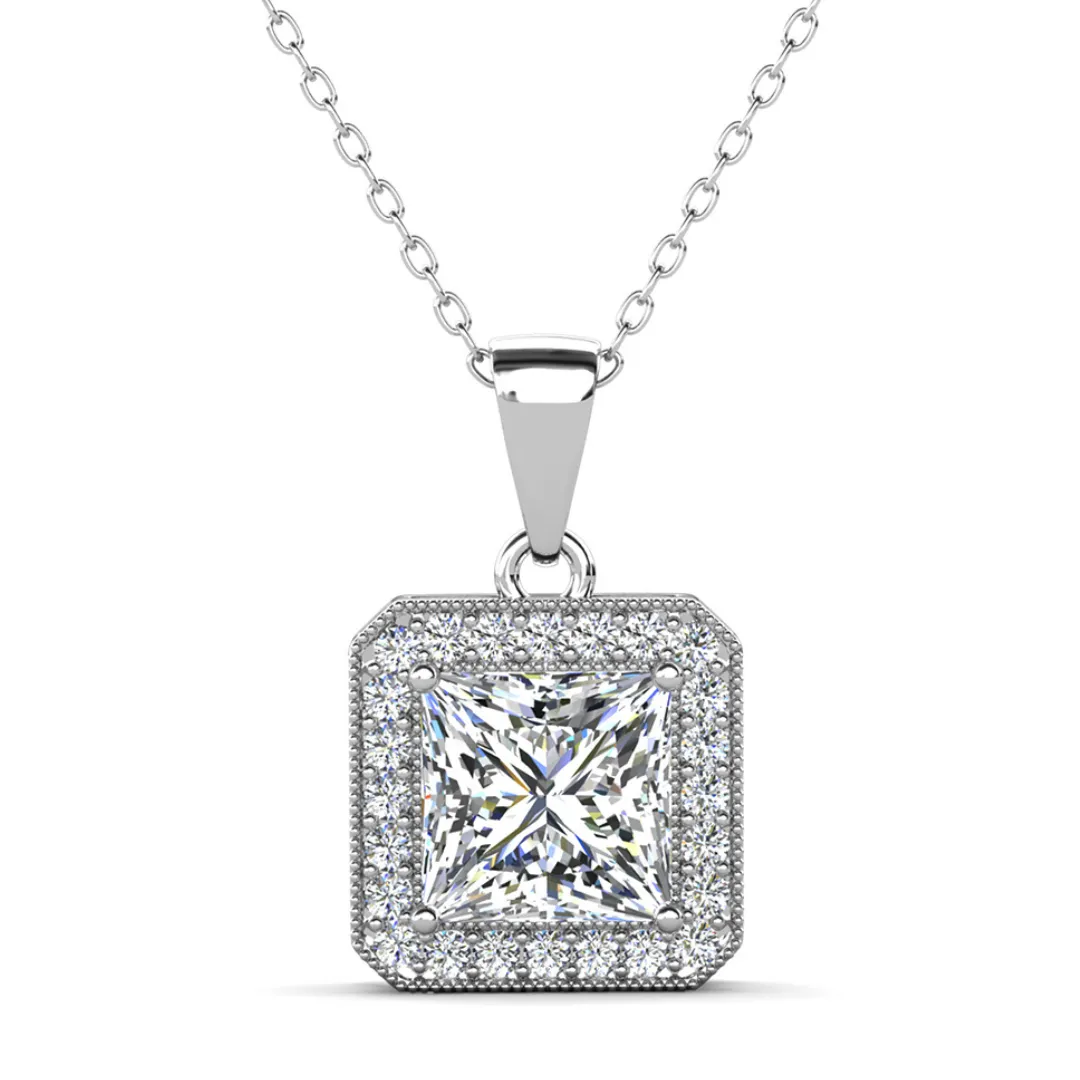 Ivy 18k White Gold Plated Pendant Necklace with Simulated Diamond Crystals