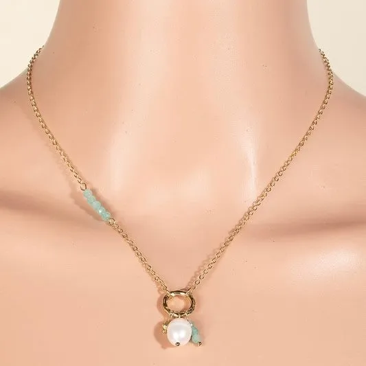 KAIA PEARL TEAL BEADED CHARM NECKLACE
