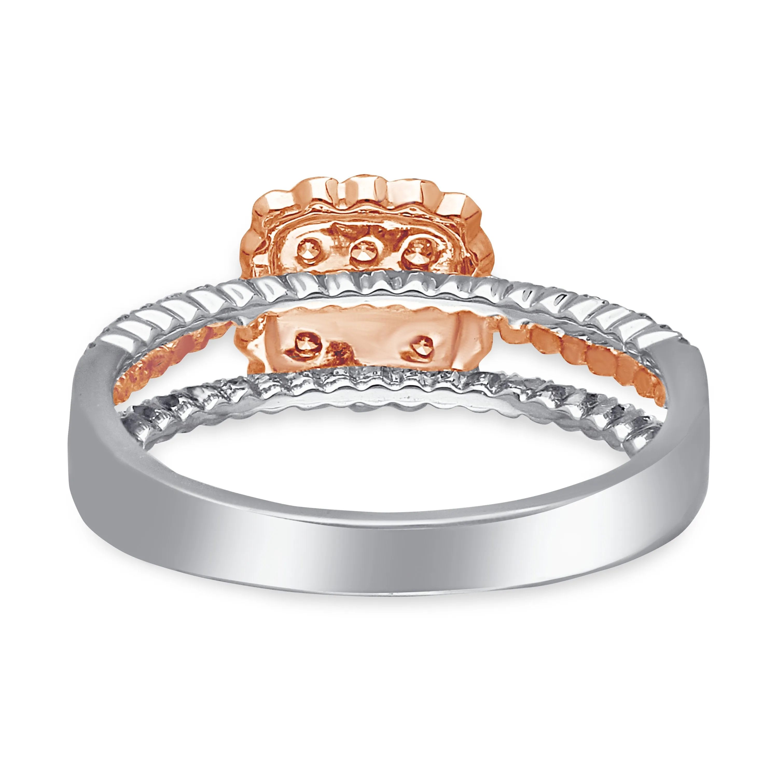 Kallati Eternal Cushion Diamond Cluster Engagement Ring in 14K Two Tone White and Rose Gold