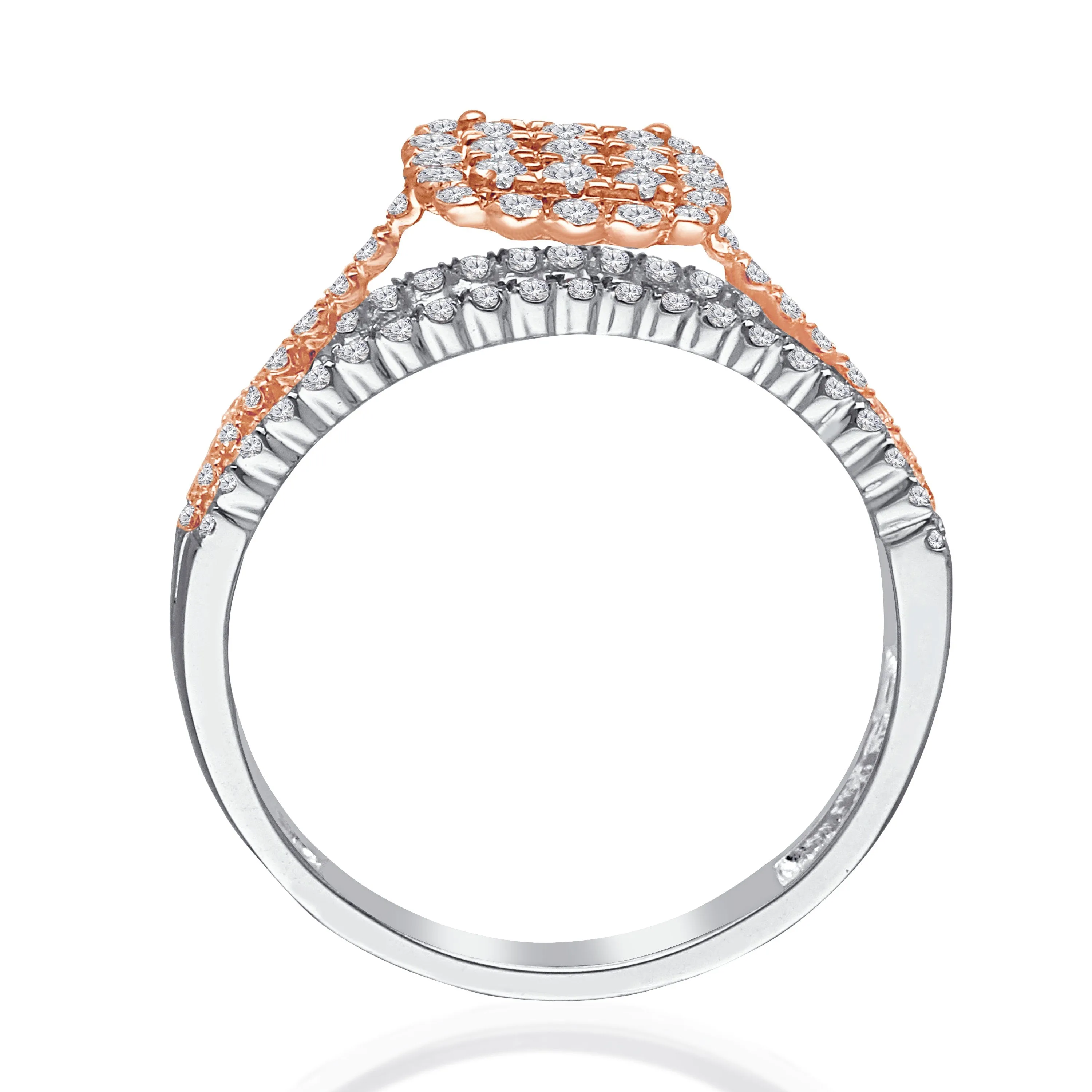 Kallati Eternal Cushion Diamond Cluster Engagement Ring in 14K Two Tone White and Rose Gold