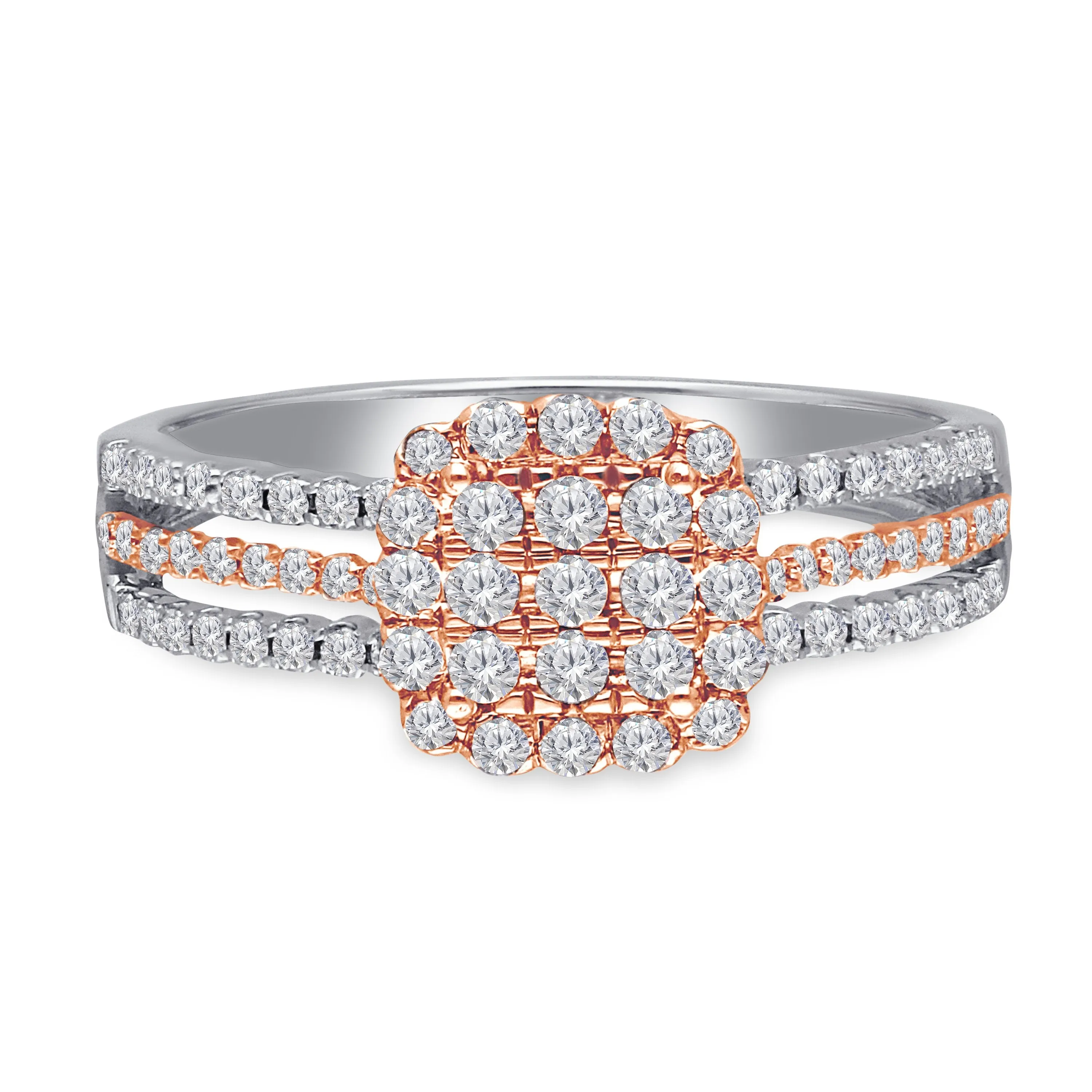 Kallati Eternal Cushion Diamond Cluster Engagement Ring in 14K Two Tone White and Rose Gold