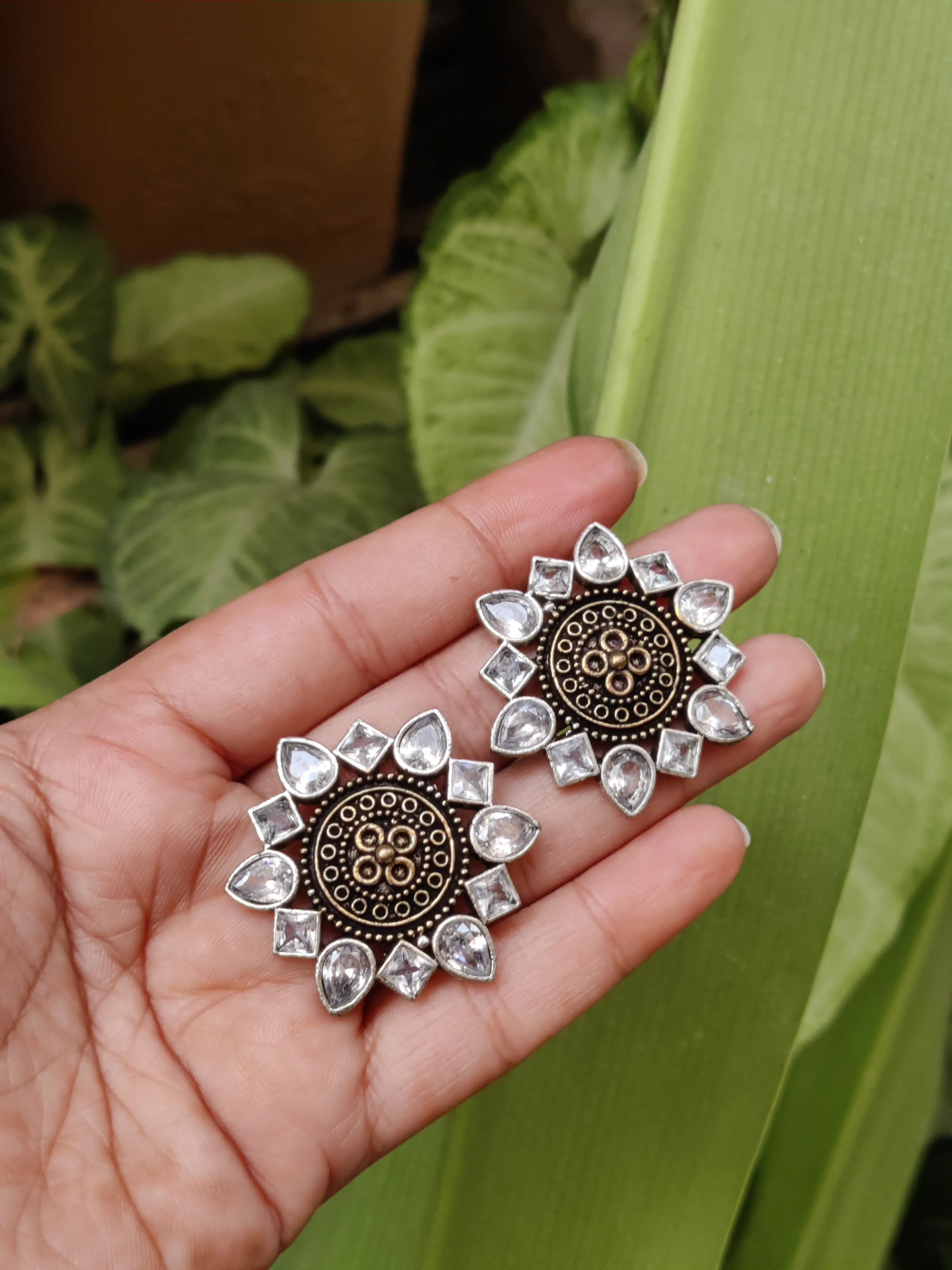 Korean Traditional Silver Plated Drop Crystal Jumka/Jhumki American Diamond Studded Jewellery Earrings For Women & Girls.