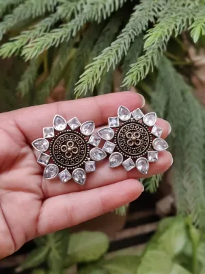 Korean Traditional Silver Plated Drop Crystal Jumka/Jhumki American Diamond Studded Jewellery Earrings For Women & Girls.