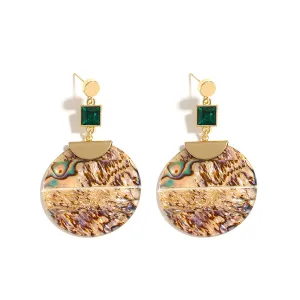 Ladies Bold Round Abalone Shell Drop Earrings