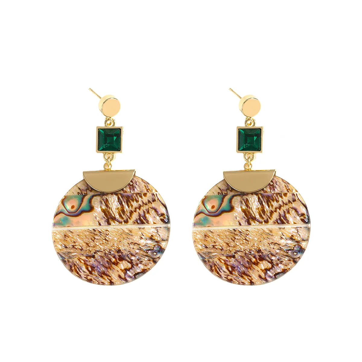 Ladies Bold Round Abalone Shell Drop Earrings