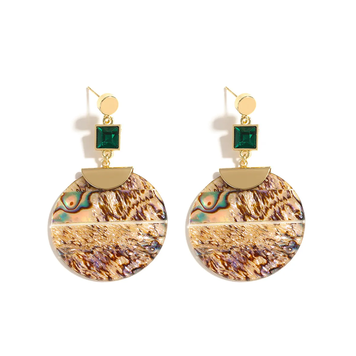 Ladies Bold Round Abalone Shell Drop Earrings