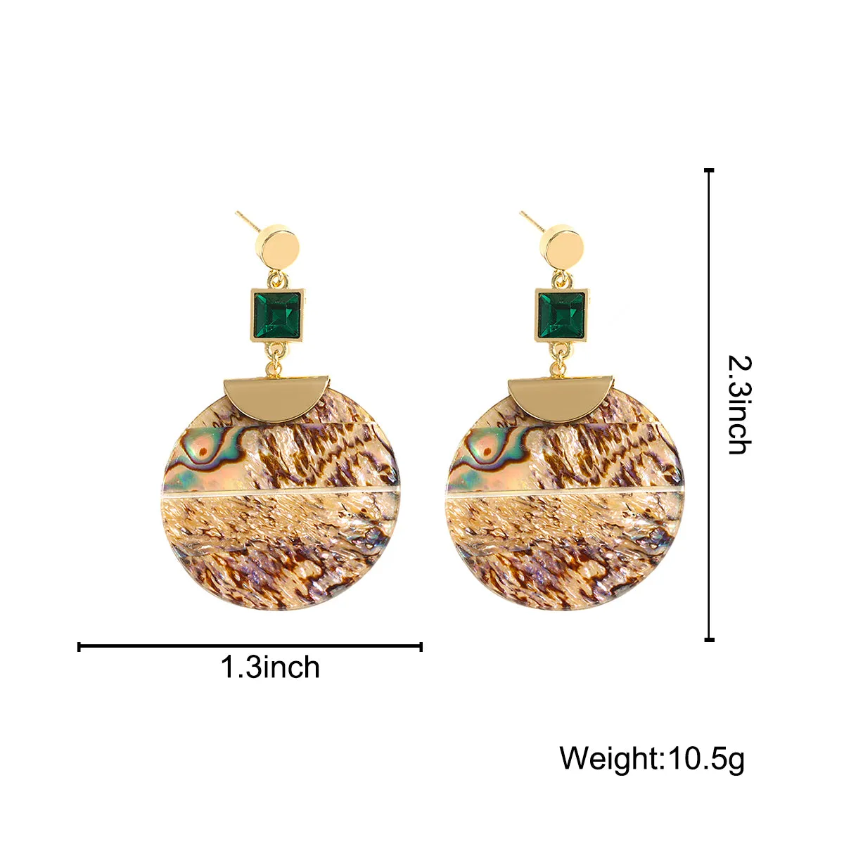 Ladies Bold Round Abalone Shell Drop Earrings
