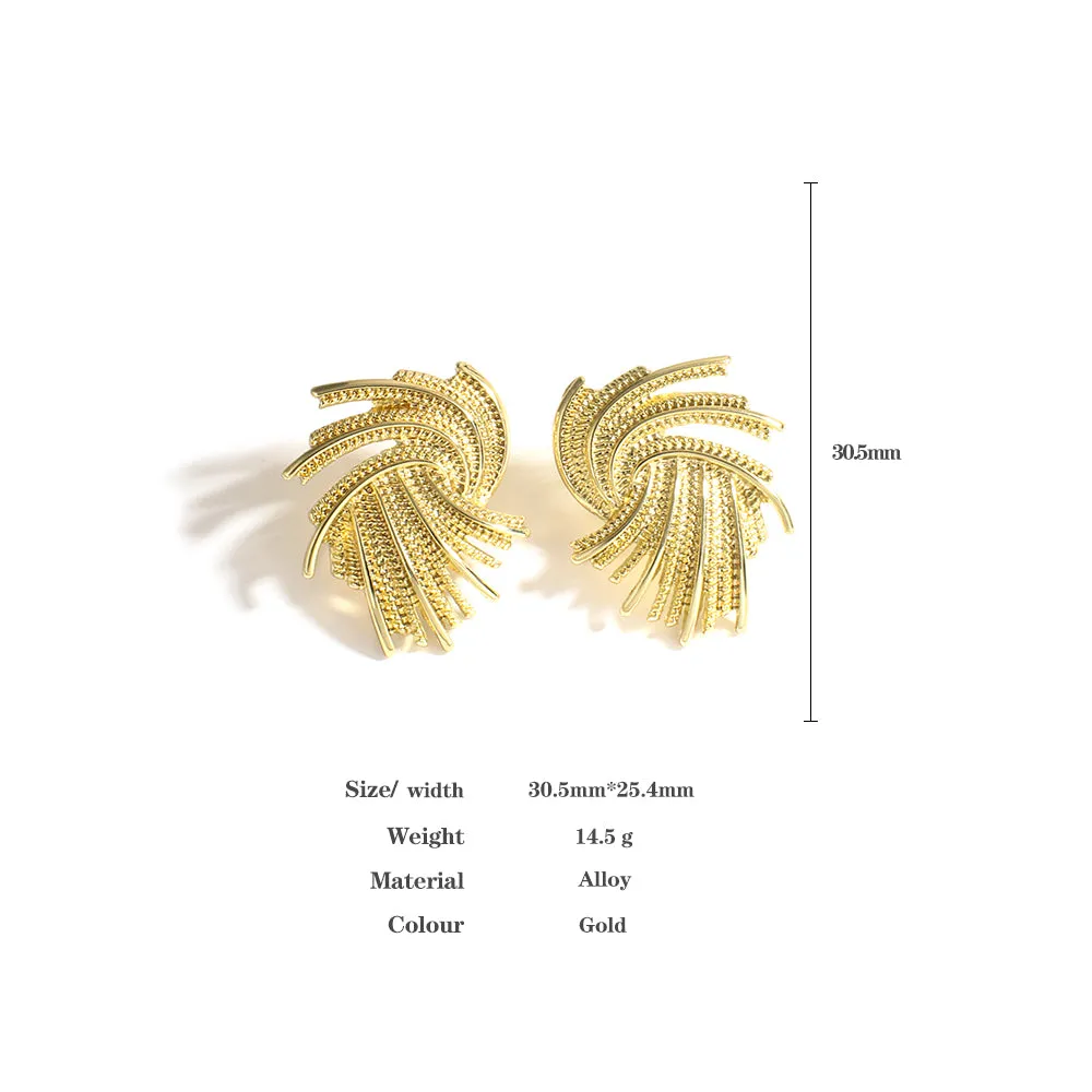 Ladies Elegant Bold Gold Unique Cut Irregular Twist Geometric Earrings
