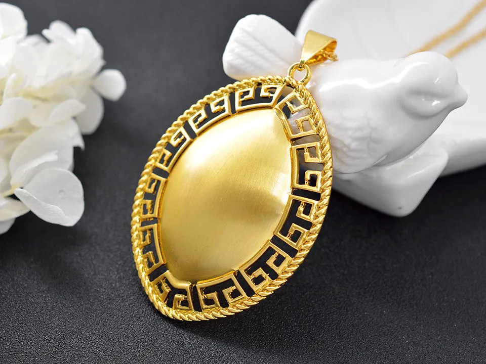 Ladies Elegant Gold Filled Oblong Great Wall Cutout Smooth Pendant & Earring Set