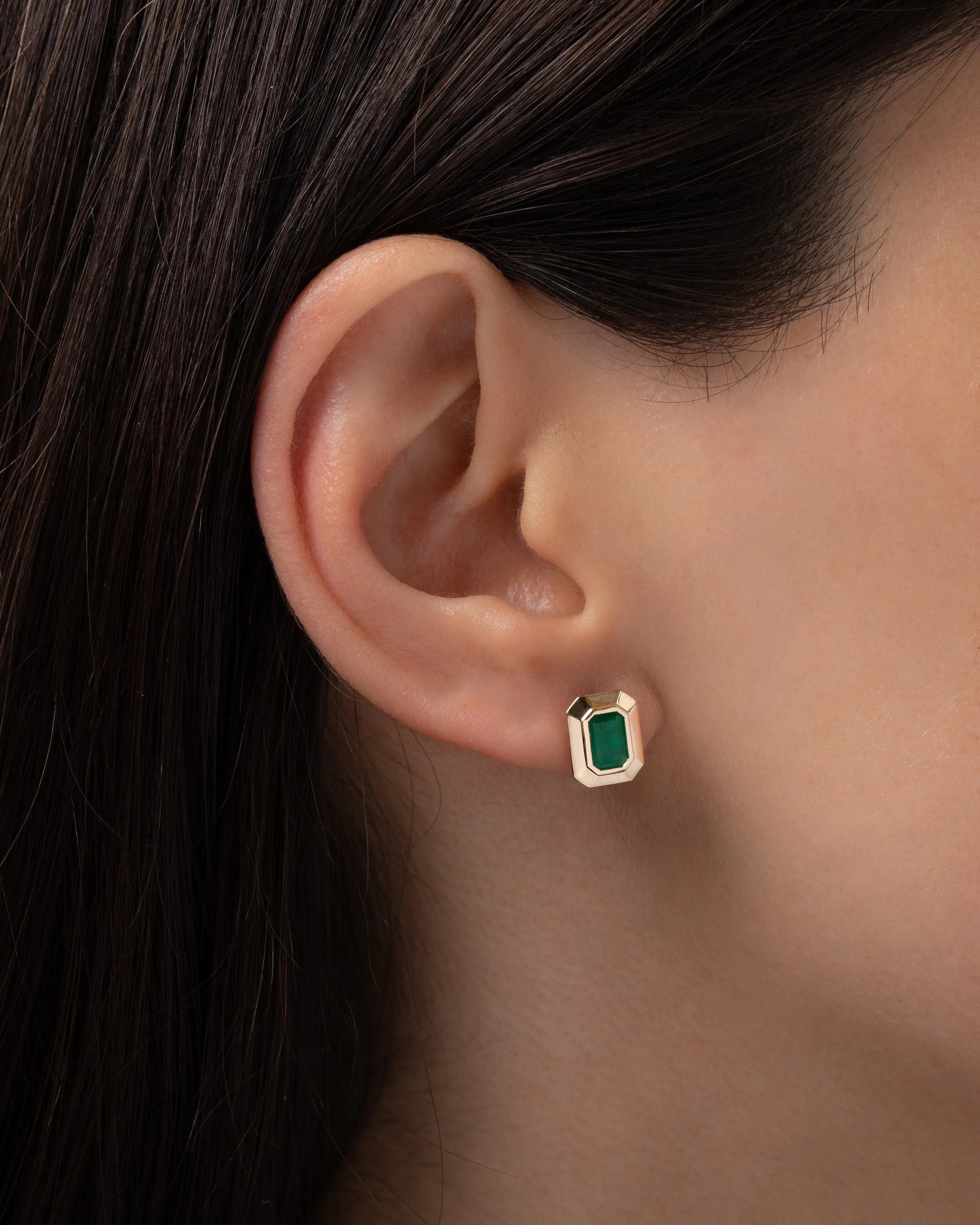 Large Emerald Cut Emerald Stud Earrings