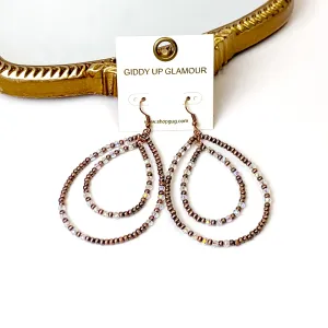 Layered Faux Navajo Pearl Beaded Teardrop Earrings with Clear Glass Spacers in Copper Tone
