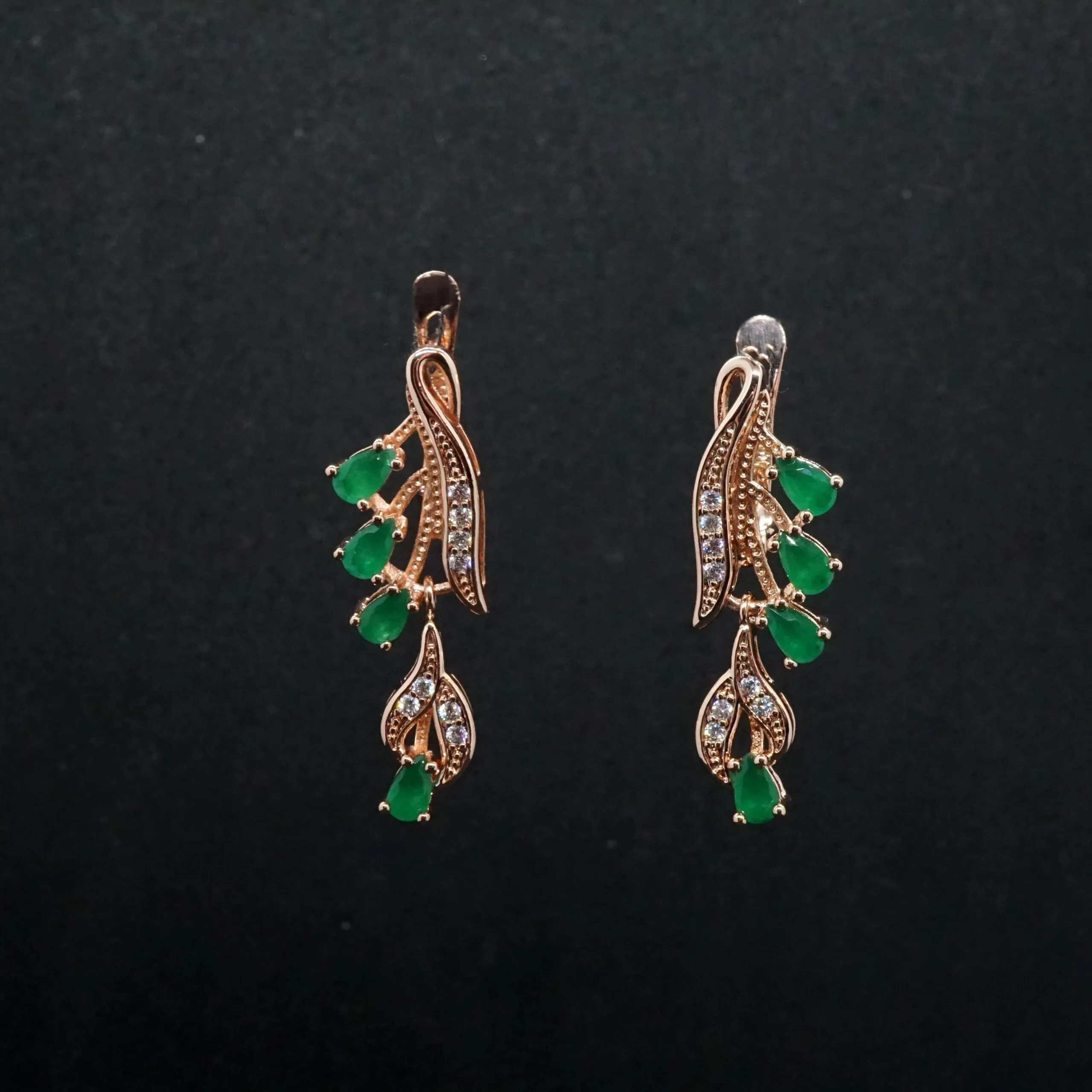 Lena X - Crystal Rose Gold Drop Earrings