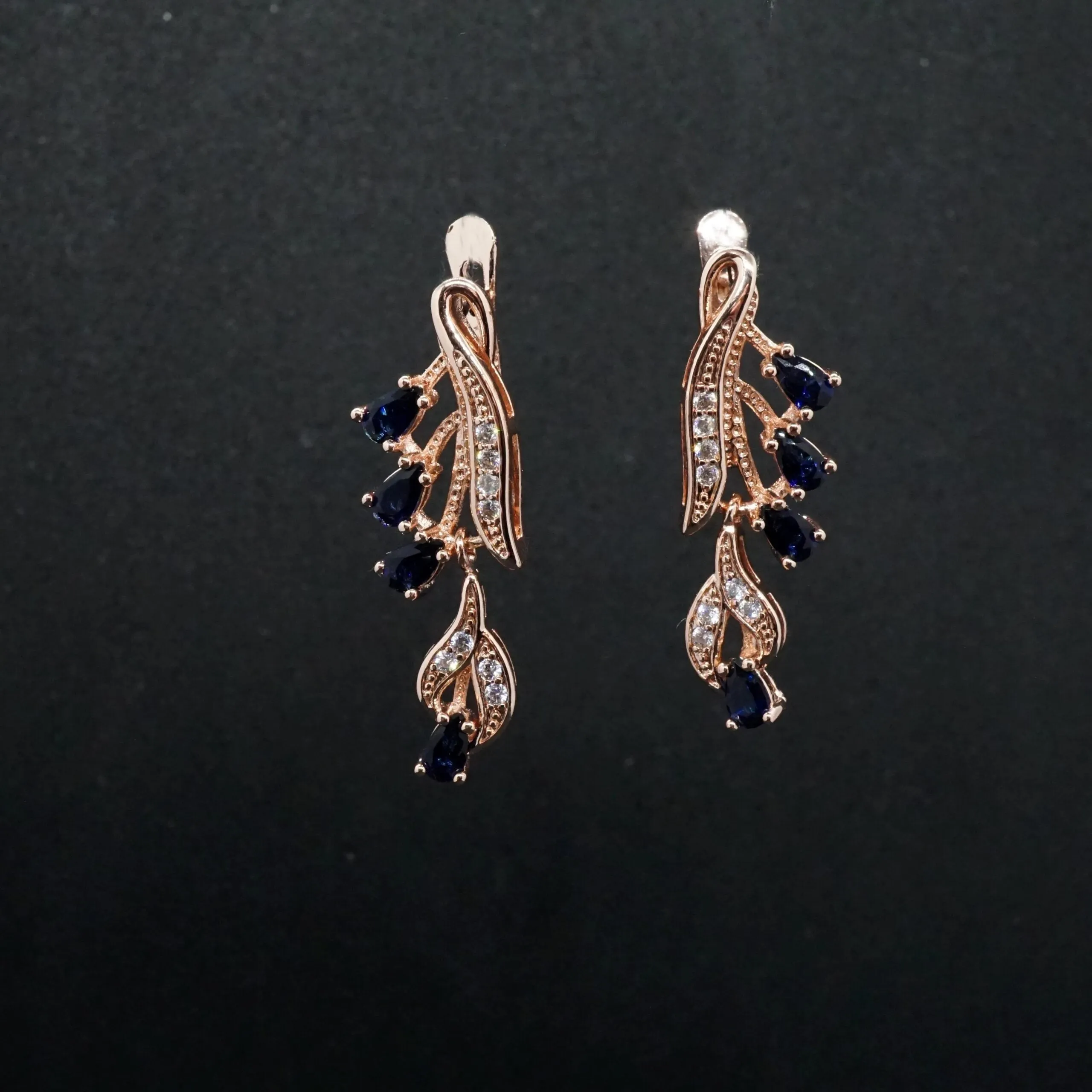 Lena X - Crystal Rose Gold Drop Earrings