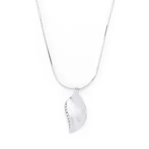 LOVCIA Dazzling Crystal Leaf Pendant with Platinum Luster Finish