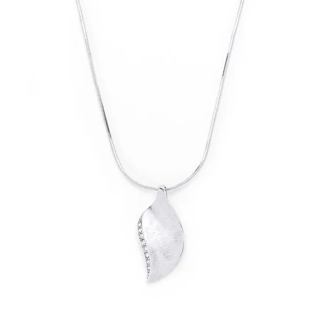 LOVCIA Dazzling Crystal Leaf Pendant with Platinum Luster Finish
