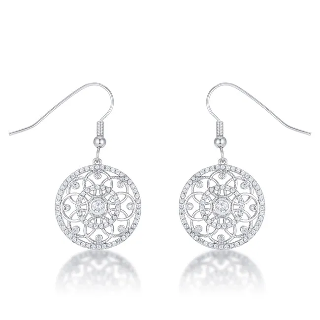 LOVCIA Interlocking Circle Earrings with .95 Ct Round CZ and Rhodium Finish
