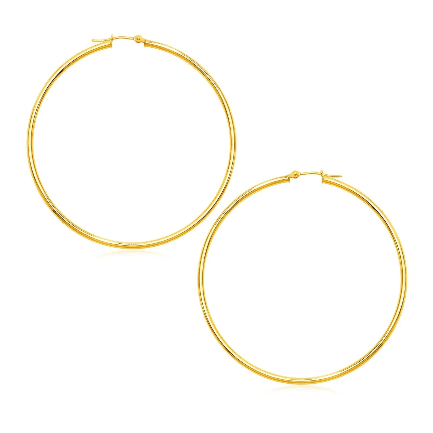 LOVCIA Luxury Bold 14K Yellow Gold Large Hoop Earrings with Hinged Clasps (60mm)
