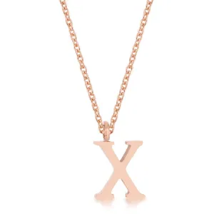 LOVCIA Rose Gold Stainless Steel Script X Initial Necklace with Rhodium Finish