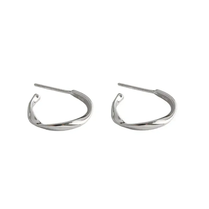 LOVCIA Simple Mobius Twisted 925 Sterling Silver Hoop Earrings
