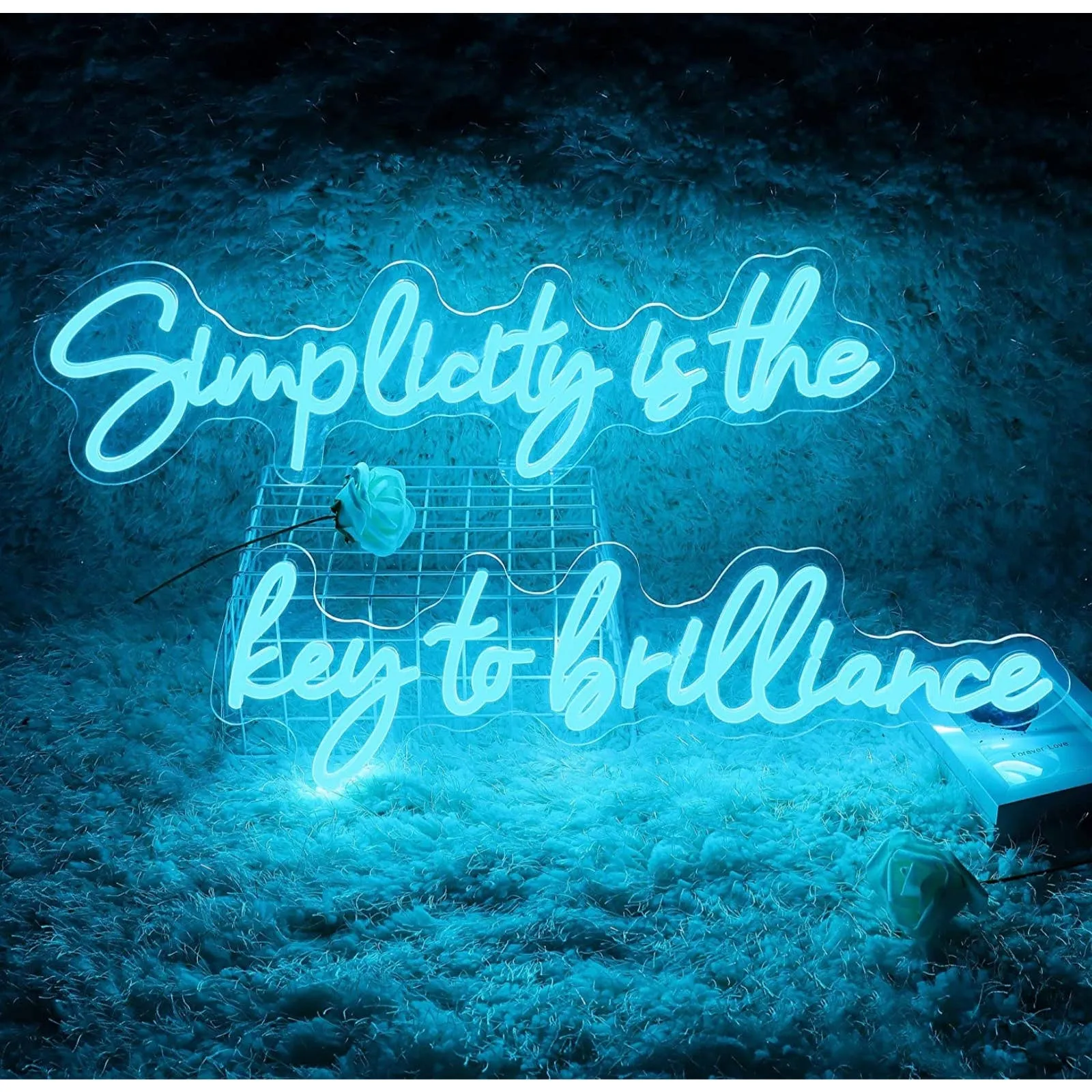 Lovely Blue Simplicity Is The Key To Brilliance LED Night Light Sign Room Wall D