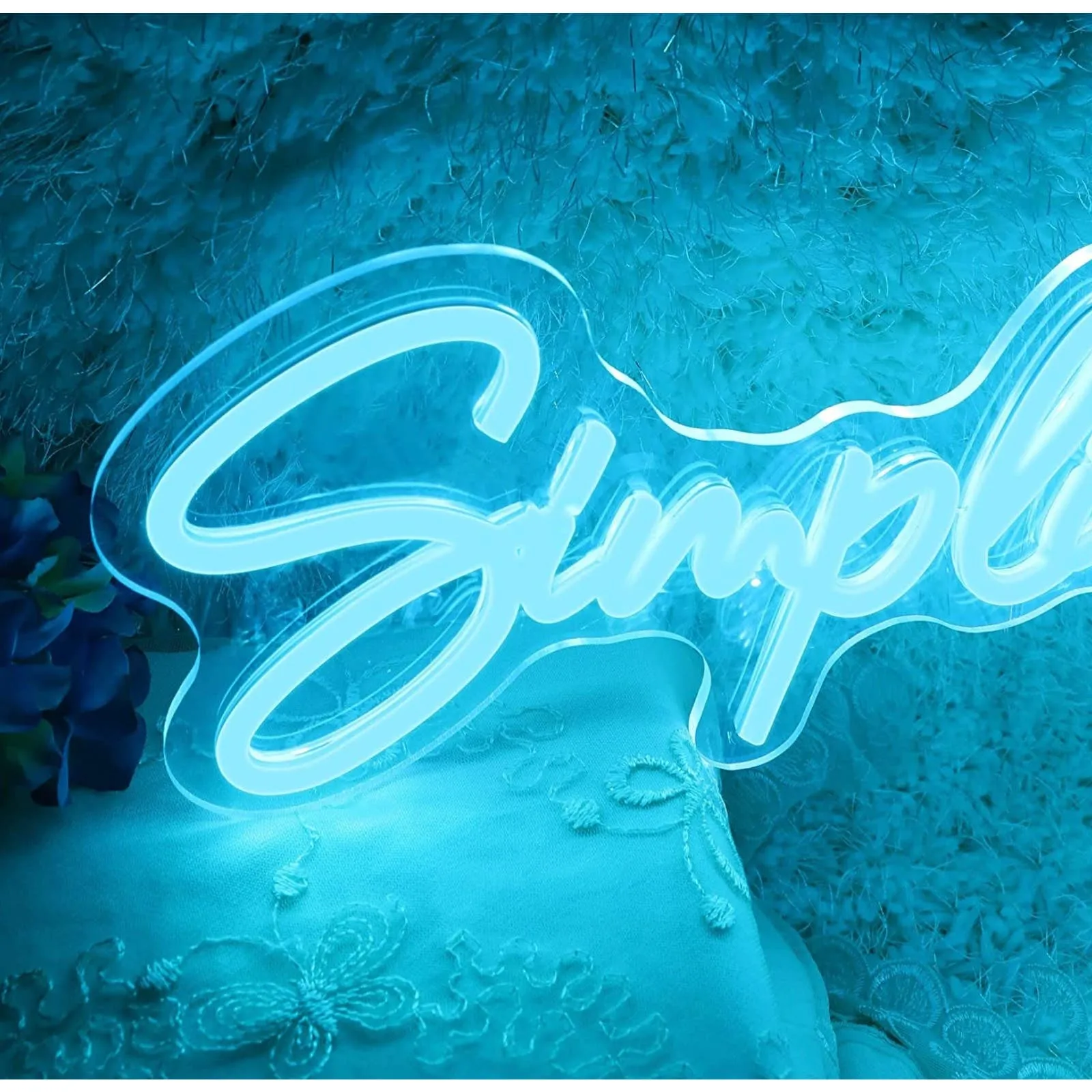 Lovely Blue Simplicity Is The Key To Brilliance LED Night Light Sign Room Wall D