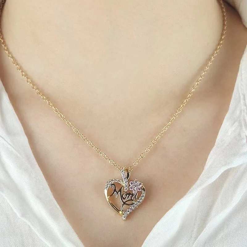 Luxurious Diamond Heart Pendant Necklace For Mom Jewelry