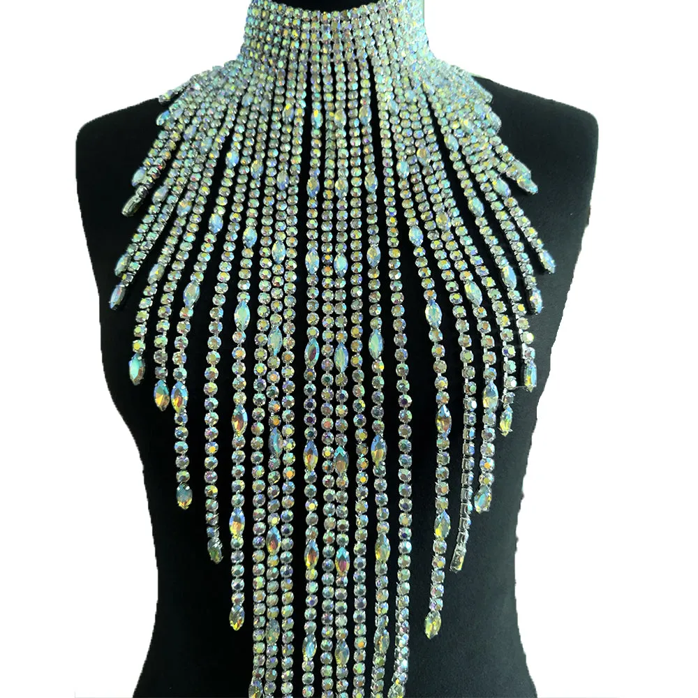 Luxurious Full SS28 5mm Rhinestone Huge Size Drag Queen Necklace