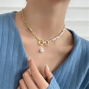 Luxurious Irregular Shape Pearls and Chain Clavicle Necklaces