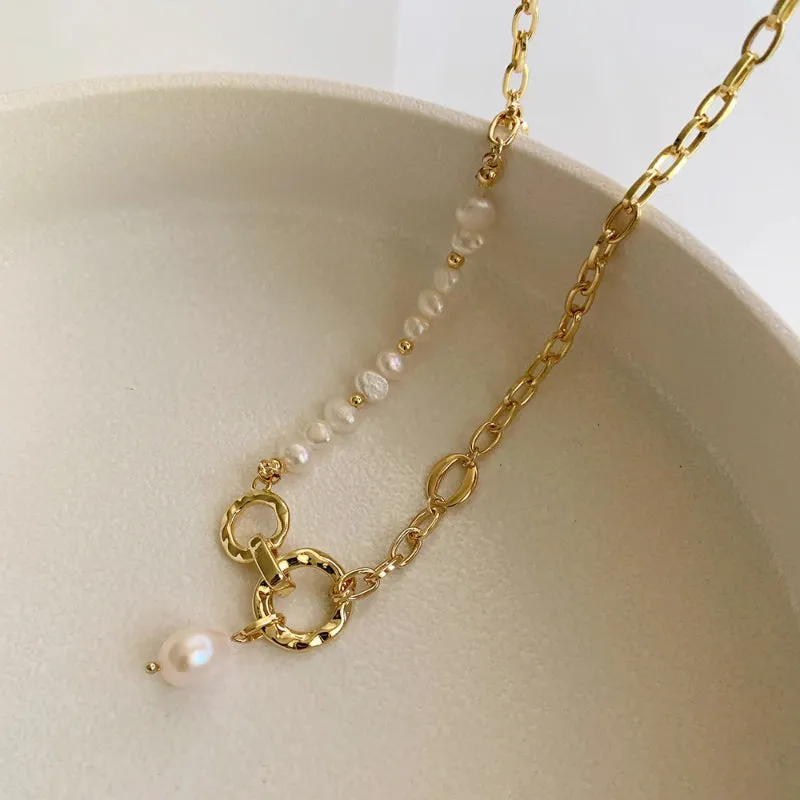 Luxurious Irregular Shape Pearls and Chain Clavicle Necklaces