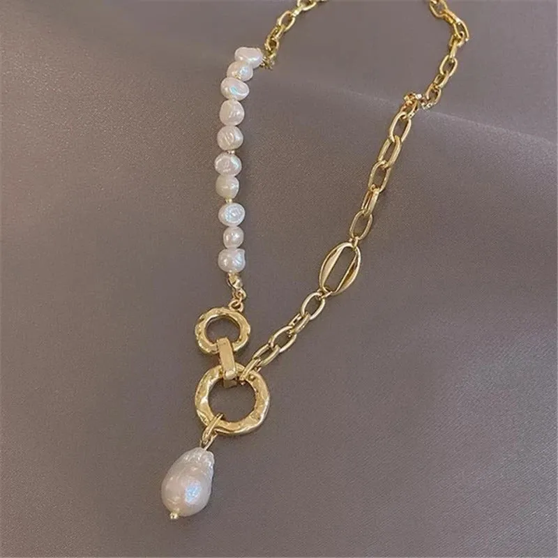 Luxurious Irregular Shape Pearls and Chain Clavicle Necklaces