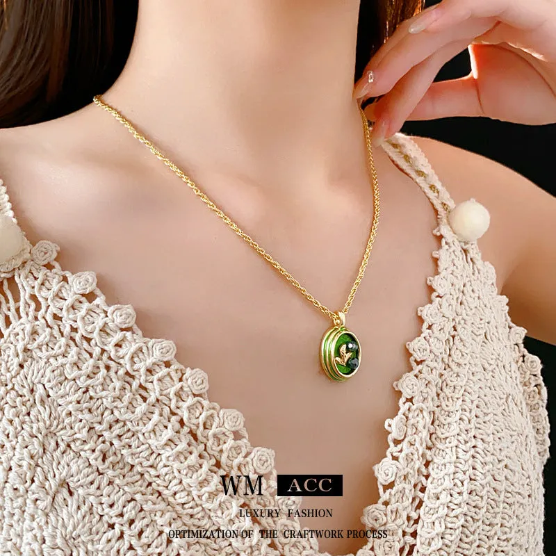 Luxurious Round Ellipse Leaf Alloy Oil Dripping Necklaces