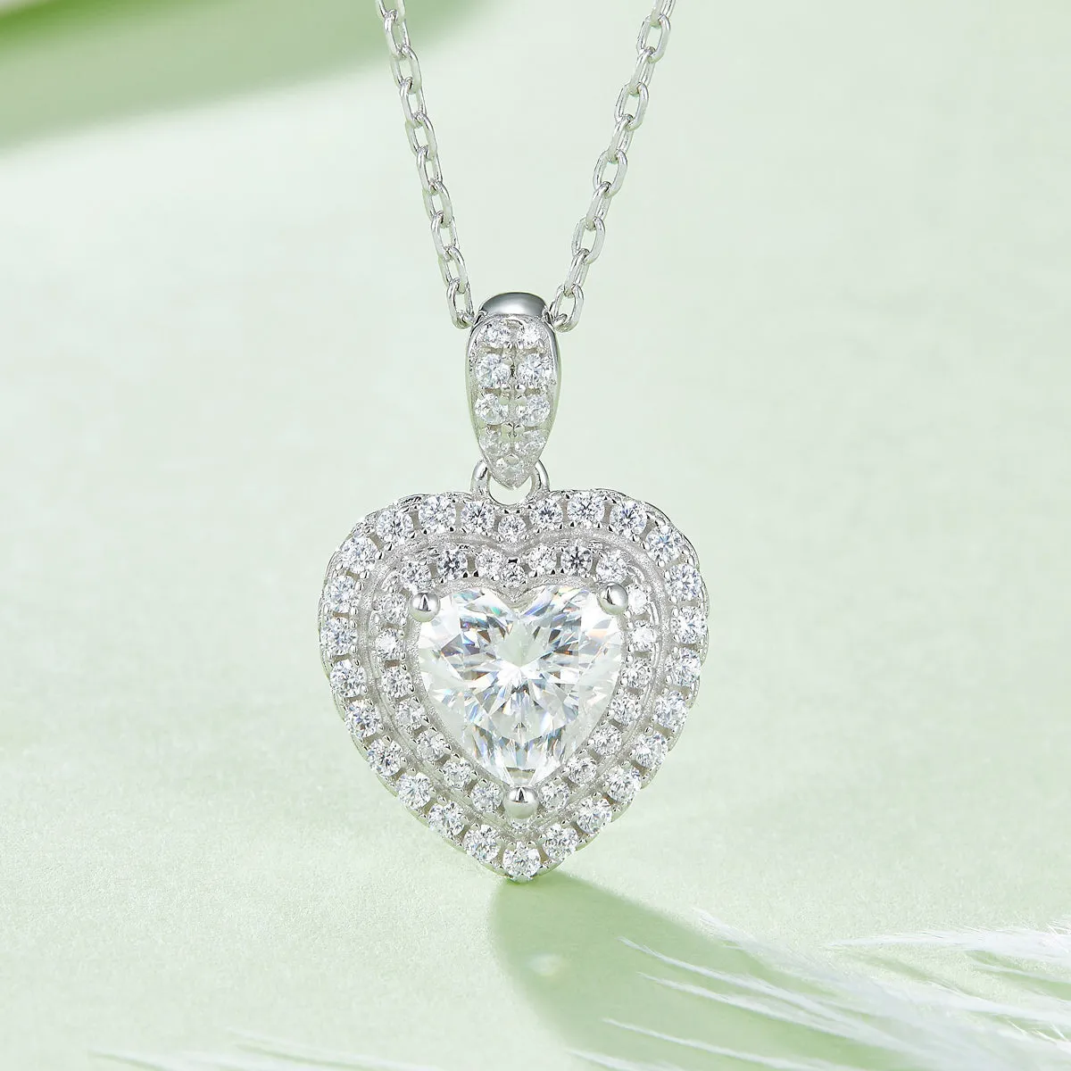 Luxurious Soleste Halo 1.0 Carat Heart Shape Moissanite Necklace