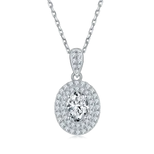 Luxurious Soleste Halo 1.0 Carat Oval Cut Moissanite Necklace