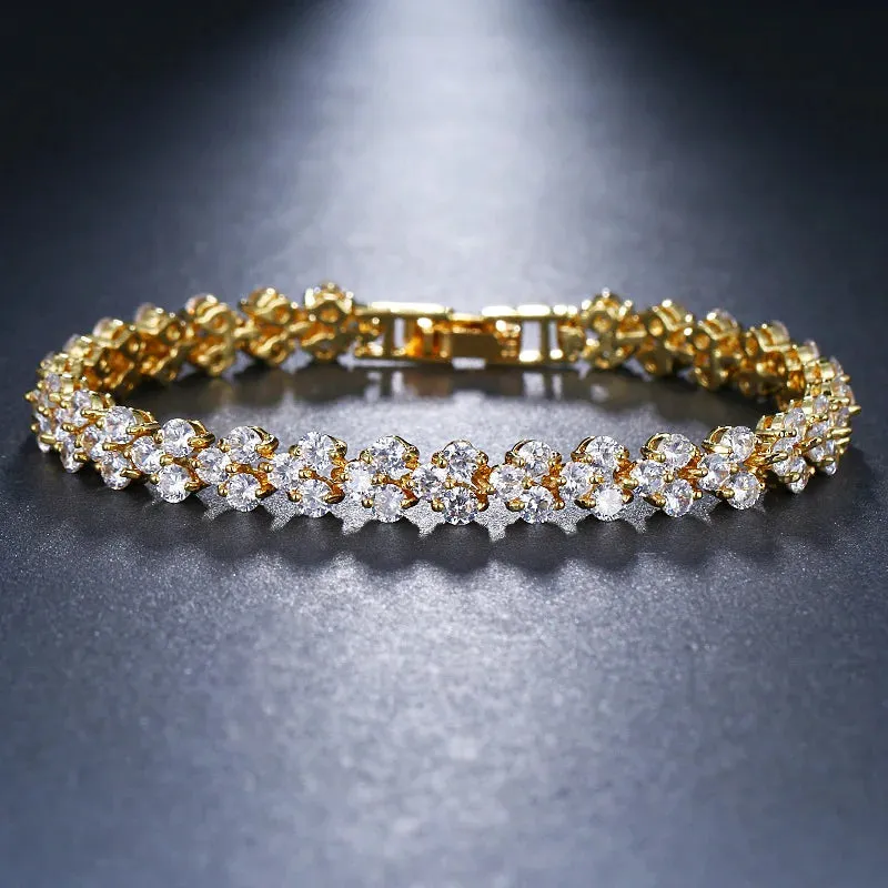 Luxury Hiphop Iced Out  4mm Cubic Zirconia Crystal Tennis Bracelets For Women Men Gold Color Silver Color Bracelet Chain Jewelry