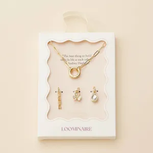 Mama & Flower Gold Dipped Charm Necklace Set